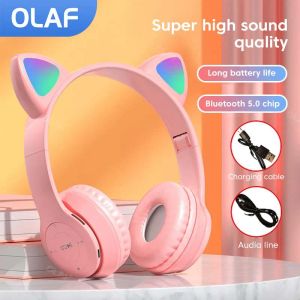 Headphone/Headset Cute Cat Ear Bluetooth Wireless Headphones LED Light Foldable Hifi Music Stereo Earphone For Kids Girls Earbuds PC Phone Headset