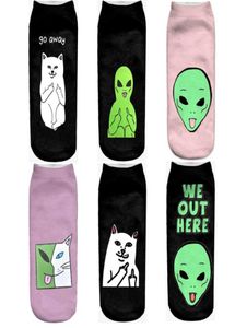 Moda men039s sokcs cartoon cat sztuka zabawna obca planeta wygodna jesień zima kreatywna ciepła bawełna impreza halloweenowa s3933241