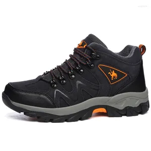 Sapatos de fitness HIKEUP Couro Homens Caminhadas Turísticas Tênis de trekking Botas de escalada de montanha Trilha Jogging ao ar livre para