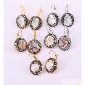 Charme 10 pares Zyz1779951 Natural Shell Pérola Dangle Brincos Cristal Strass Pavimentado Ouro Sier Cor Gancho Dangling C181227912856 Dro Dhfbv