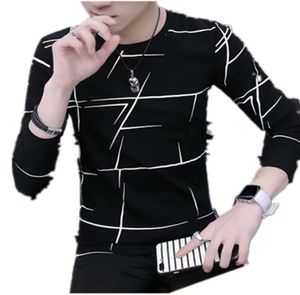 Mens T Shirts Autumn Winter Long Sleeve Stripe Shirt New Oneck Casual Pink White Black7722256