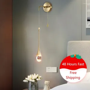 Wall Lamp Crystal For Bedroom El Living Room Background Sconce Light Modern Led Plug In Pull Switch Decoration Indoor