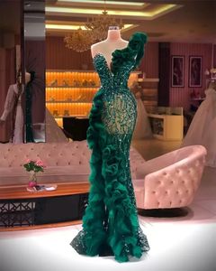 Luksusowy tiul stroju wieczorna projekt mody Pide Podzielone marszki syrena brokatek cekiny koraliki eleganckie formalne suknie na bal maturalne 240227
