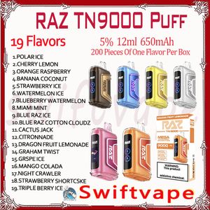 100 % Original RAZ TN9000 Puff Einweg-E-Zigarette, 5 % 19 Geschmacksrichtungen, 12 ml Pod-Akku, 650 mAh, 9K Puffs Vape Kit