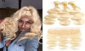 613 Blonde 13x4 Part Full Lace Frontal With Bundles Body Wave High Quality Virgin Human Hair Weave Bundles With Frontal Exte7319746