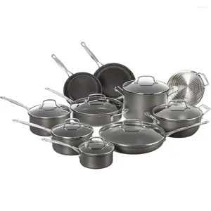 Conjuntos de panelas Cuisinart 17 peças Set Chef's Classic Antiaderente Duro Anodizado 66-17 Antiaderente Panela Ollas de Cocina