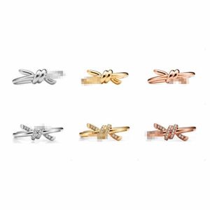 Designer Brand TFFs New S925 Silver Knot Diamond Ring Instagram Fashionable Home Gift