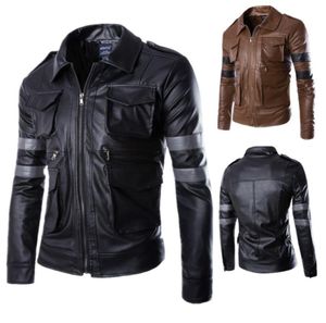 Senhores Cavalier Jaqueta de couro PU para Resident 6 Game Leon Kennedy Jaqueta de motocicleta Moda Casacos Coat3216761