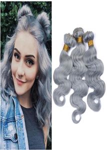 Virgin Brazilian Human Hair Pure Grey Body Wave Bundles Deals 3Pcs 300Gram Silver Grey Body Wave Curly Human Hair Weave Extensions5034867