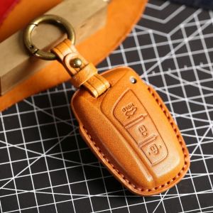 Lyxbilsnyckelfodral omslag FOB -tillbehör för Hyundai Santa Fe Genesis IX45 Equus Leather Keychain Holder Keyring Protective Bag