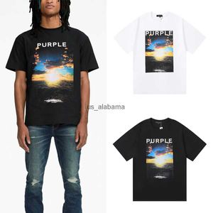 Herren T-Shirts Herren lila Marken-T-Shirts T-Shirts Designer Polos Hemd Hemden Kleidung Rock Sonnenuntergang reine Baumwolle Ölgemälde Retro lose Kurzarm 240301