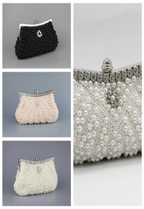 Cheap Full Pearls Crystal Beaded Bridal Wedding Hand Bags Evening Party One Shoulder Small Clutch Dinner Bags White Ivory Pin9104487