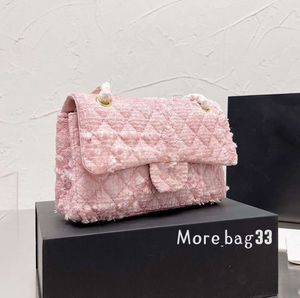 2024 Classic Double Flap Pink Tweed Quilted Bag Gold Argyle Crossbody Shoulder Multi Luxury Designer Handväska Ficka