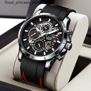 Other Watches LIGE Mens es brand luxury Sile strap waterproof sports quartz timing code watch military mens watch Reloio Masculino+BOX Q240301