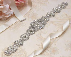 MissRdress Bridal Belt Sashes Silver Crystal Ribbons Pearls Rhinestone Wedding Sashes Bridal and Bridesmaids Dress YS806575936