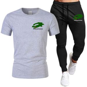 Nya herrar T -skjortor och sweatpants passar Summer Fashionable Jogging Outfit Cotton Tee Set Male Athleisure Short Sleeved Top Tracksuit