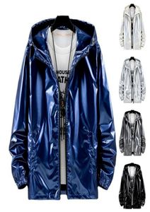 Men039s Jackets Men Laser Hooded Coat Shiny Jacket Iridescent Holographic Harajuku Sun Protect Top Unisex Waterproof Outerwear 7534837