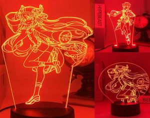 Luzes noturnas Genshin Impact LED Light Anime Manga Figura Candeeiro de mesa 3D Novidade Ilusão Interior Quarto Decoração de festa Indie Adulto Kid2410101