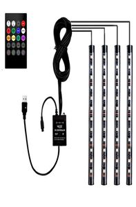 4-teilige LED-Streifenbeleuchtung mit Auto-RGB-Mehrfarben-Innenraummusik, Sprachaktivfunktion und Fernbedienungssatz, USB-Anschluss6819366