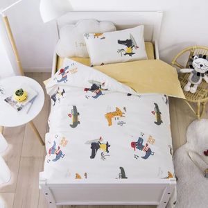 Kit biancheria da letto per culla in cotone 3 pezzi Set biancheria da letto per bambini in cartone animato include federa lenzuolo copripiumino senza imbottitura 240229