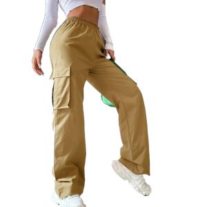 Calças pretas femininas soltas cargo calças elásticas cintura esportes joggers calças pernas largas perfeitas para roupas casuais e ativas