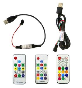 Controladores DC5V USB Pixel LED Strip Controle Remoto Mini 3key RF 14key 17key 21key para WS2812B SK6812 Full Color5231807