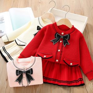 0–6 Jahre altes Mädchen-Pullover-Set, koreanische Version, ausländischer Stil, Mädchen-Spitze, wenn ausländischer Stil gestrickt, zweiteiliges Kinder-Set 240226