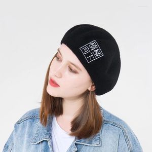 Basker vinter svart basker hattar för kvinnor flickor franska artis ull beanie hat cap vintage varm vanlig elegant dammålare