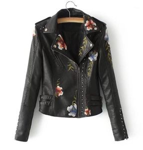 Novo casaco feminino 039s cravejado de couro pu bordado jaqueta de motocicleta feminina slimfit bordado flor jaqueta curta de motociclista coa4195568