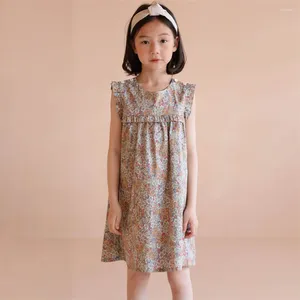 Dziewczyna sukienki Ubrania dla dzieci Summer Kids Księżniczka dla nastolatków Dziewczyny Bawełny japońsko marszcząca kwiecista kamizelka bez rękawów