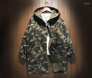 Army Green Camouflage Reversible Trench Coat for Men Winter Thick Cotton Foder Mens Overcoat Long Oversize Hooded Jackets Men032101821