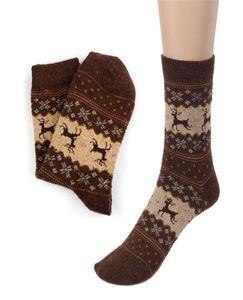 WholeDelicate Christmas Deer Design Casual Knit Wool Socks Warm Winter Mens Women Ma141295590