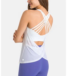 LL Womens Yoga Tank Top for Pad Women Gym T Shirit Crewneck Tops Workout Casual Summer DT055