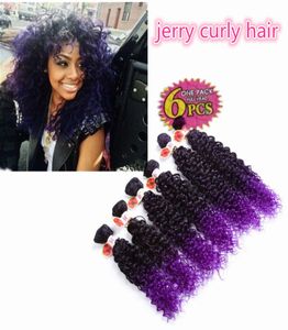 High quality 6pcslot synthetic weave hair extensions Jerry curly ombre brown kanekalon deep curly crochet purple braiding Hair fo7879069