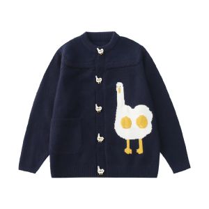 Cardigans BebobsonsHarajuku Knitted Cardigan for Women Loose Thick Sweater Dark Blue Coat Original Niche Goose Lady's Outwear Girl's Tops