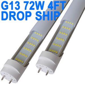 Luz tubular LED T8 de 4 pés 72W G13 Base 4 linhas 6500K Bypass de reator necessário, alimentação de extremidade dupla, lâmpadas LED de reposição de 72W, AC 85-277V, substituição de gabinete fluorescente crestech