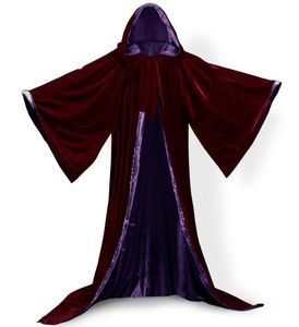 Długie rękawy aksamitne z kapturem płaszcz ślubny Welvet Cloak Halloween Party Witchcraft Cape Medieval Wicca Robe Kids Cosplay 6226644