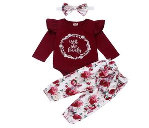 Neonate Abiti stampati Neonati Set di lettere per cartoni animati Abbigliamento casual per bambini Ragazze Piccoli pantaloni casual floreali con cappello a fascia 3139825