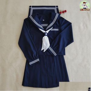 Conjuntos de roupas Marinha Uniforme Marinheiro Fuku Terno S-2Xl Escola Uniformes Japoneses Estudante Menina Vestido Coreano Seifuku Schoolgirl Traje Drop Dh1I4