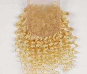 Brazylijska blondynka 4x4 koronkowa górna blat Bielone węzły z dziecięcymi włosami Kinky Curly 613 Pure Color Brazylian Human Hair Lace Frontal 3361587