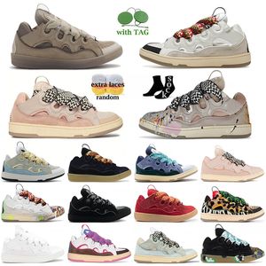 Nya Lanvinics Casual Shoes Högkvalitativa läder Män Kvinnor Platform Army Green Yellow Lavender Purple Light Tan Designer Sneakers School Trainers DH GATE Storlek 35-46