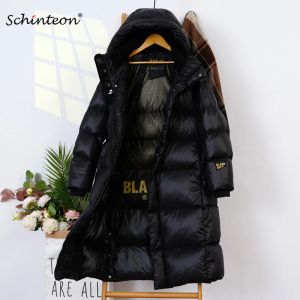 Coats Schinteon Women White Duck Long Jacket with Hood Carucation Over Size Autumn Winter Warm Loose Fick Windbreaker Outwear 2023