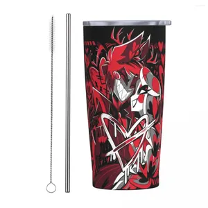 Tumblers Hazbin Els Charlie Alastor Love Tumbler com caneca de aço inoxidável de palha isolada a vácuo para frio e 20 onças