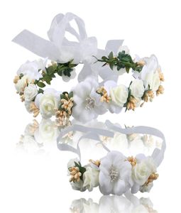 künstliche weiße Haarblumen und Handgelenk für Strandhochzeiten, Party, Brautbrautjungfer, schickes Stirnband für Bräute, Hochzeitskleid, St9348270