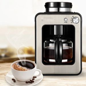 Strumenti Macchina per caffè americano automatica per uso domestico Macchina per caffè a goccia con filtro Macinacaffè per chicchi di caffè 2 in 1 Macchina per il tè 220V