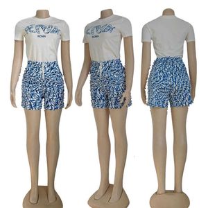 Kvinnors spårningsdräkter Designer Brand J2860 Summer New Fashionable Style Tryckt Short Sleeved Shorts Set Az77