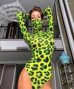 Kadınlar039s İki Parçalı Pantolon Moda Leopar Bodycon Bodysuit Kadın Tulumlar Sonbahar Blublleneck Uzun Kollu Skinny Rompers Kadın 1209553