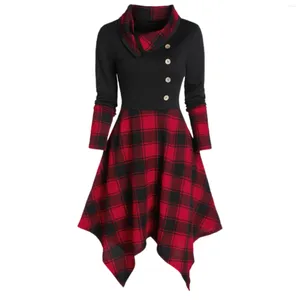 Abiti casual Donna Vintage Plaid Punk Gotico Patchwork Abito con lacci Manica corta Irregolare Estate Feminina Abiti Mujer