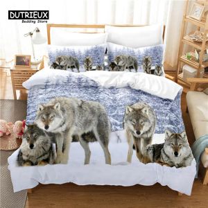 Set Snow Wolf Bedding Set, 3Pcs Duvet Cover Set, Soft Comfortable Breathable Duvet Cover, For Bedroom Guest Room Decor Sheer Curtains
