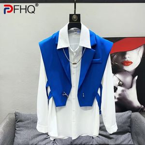 PFHQ Niche Design Suit Collar Waistcoat Mens Fashion Folding Wear High Quality Original Sleeveless Vest Elegant Jacket 240228